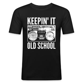Idée cadeau pour les amateurs de hip hop Old School Keepin 'It - T-shirt près du corps Homme - noir - Devant - Nik (191cm)