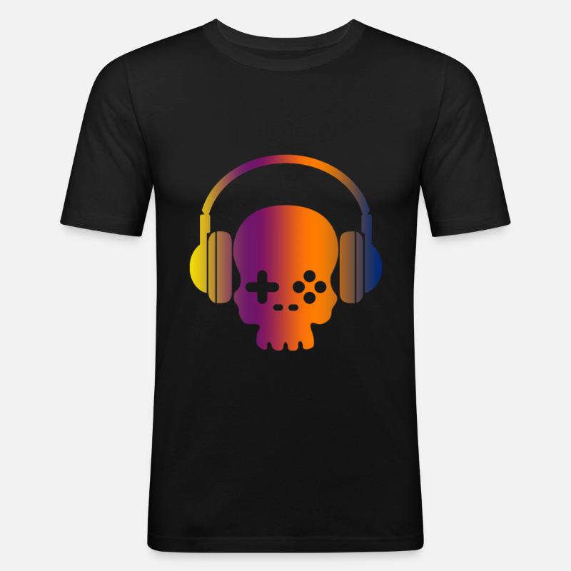 Zocken Headset Gaming Schädel - Männer Slim Fit T-Shirt - Schwarz