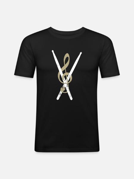 Drum Drumsticks Clef - T-shirt près du corps Homme - noir