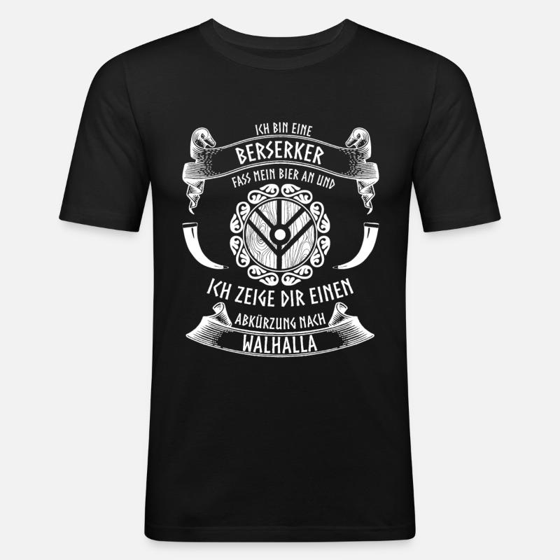 Wikinger und Bier - lustiger Berserker - Männer Slim Fit T-Shirt - Schwarz