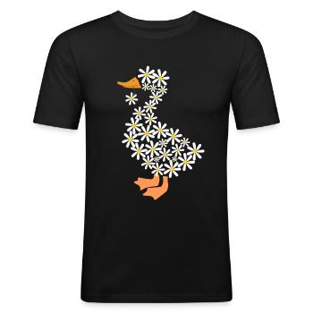 Gänseblümchen lustiges Gans aus Blüten - Männer Slim Fit T-Shirt - Schwarz - Vorne - Nik (191cm)