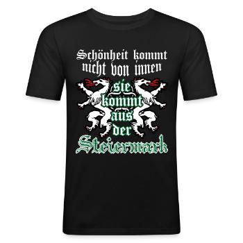 Steiermark - lustiger Steirer Spruch - Männer Slim Fit T-Shirt - Schwarz - Vorne - Nik (191cm)