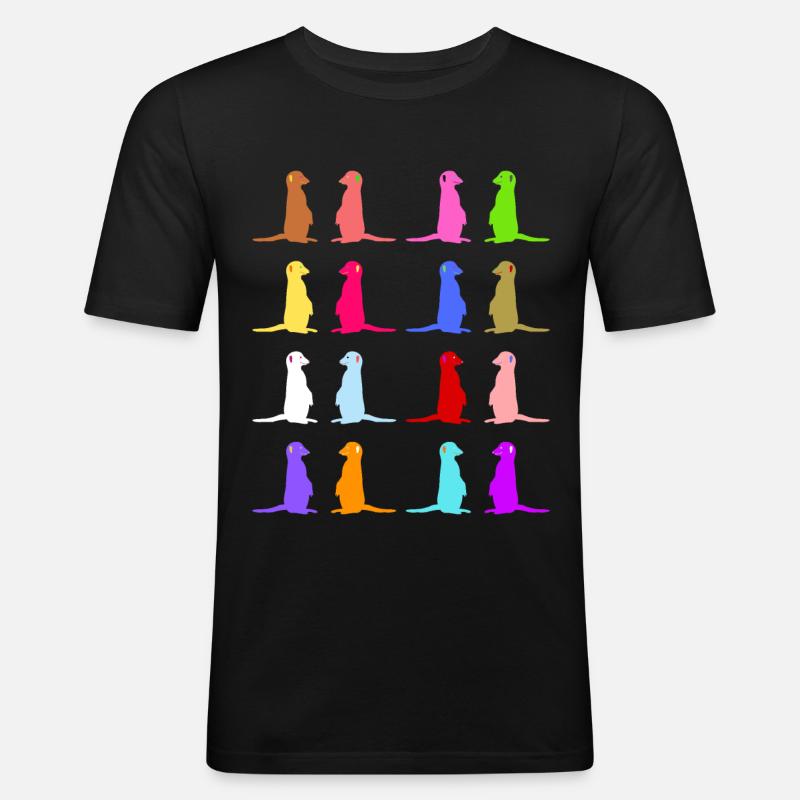 Erdmännchen buntes Retro Design - Männer Slim Fit T-Shirt - Schwarz