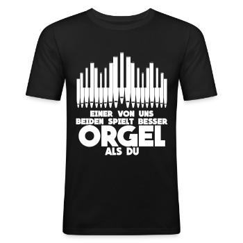 Organist & Orgel - lustiger Spruch - Männer Slim Fit T-Shirt - Schwarz - Vorne - Nik (191cm)