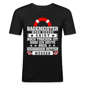 Bademeister Rettungsschwimmer - Männer Slim Fit T-Shirt - Schwarz - Vorne - Nik (191cm)