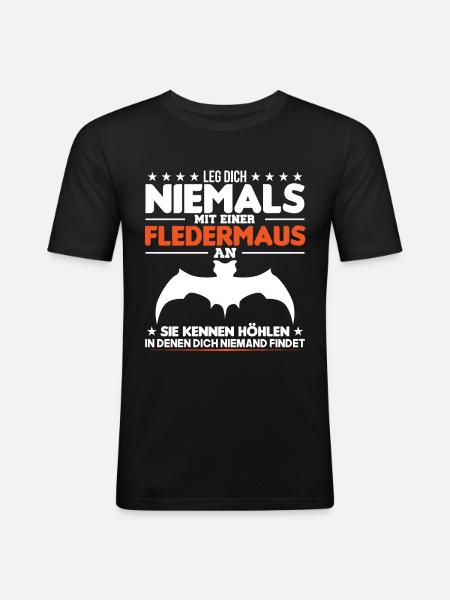 Fledermaus Spruch Tierliebhaber Fledermäuse - Männer Slim Fit T-Shirt - Schwarz