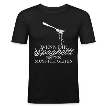 Spaghetti Nudeln Spruch - Männer Slim Fit T-Shirt - Schwarz - Vorne - Nik (191cm)