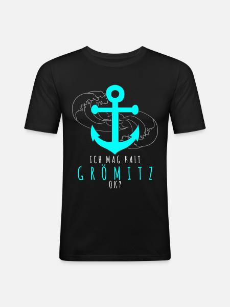 Grömitz Spruch - Männer Slim Fit T-Shirt - Schwarz