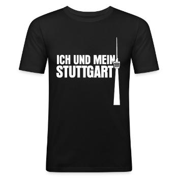 Stuttgart Stuttgarter Fernsehturm - Männer Slim Fit T-Shirt - Schwarz - Vorne - Nik (191cm)