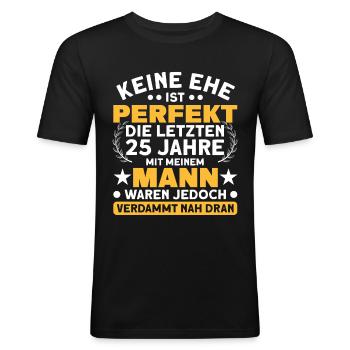 Silberhochzeit 25. Hochzeitstag Ehepaar - Männer Slim Fit T-Shirt - Schwarz - Vorne - Nik (191cm)