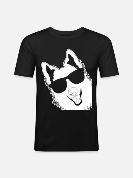 White Shepherd with sunglasses - Men's Slim Fit T-Shirt - black