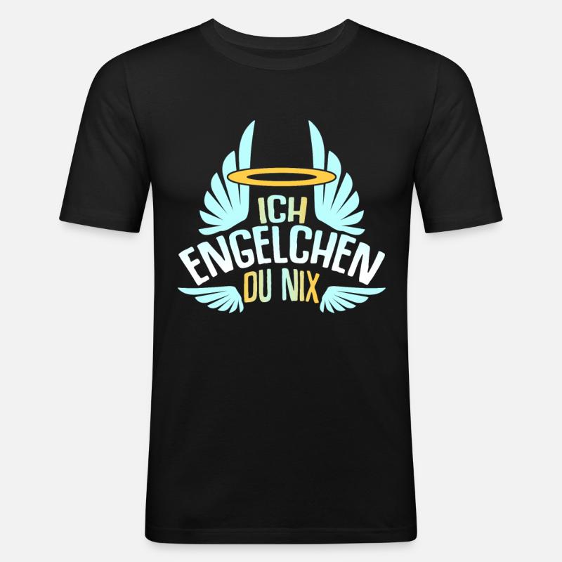 Engelchen Bengelchen Spruch Engel Bengel - Männer Slim Fit T-Shirt - Schwarz