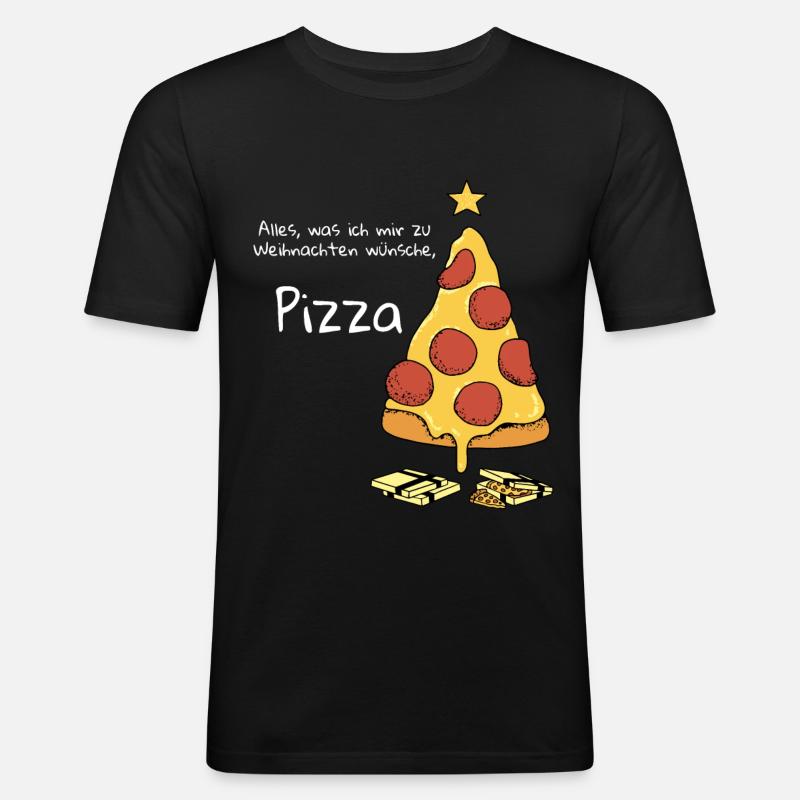 weihnachten Pizza weihnachtsmann geschenk - Männer Slim Fit T-Shirt - Schwarz