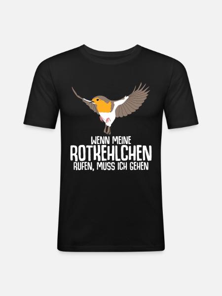 Rotkehlchen Vogel - Männer Slim Fit T-Shirt - Schwarz