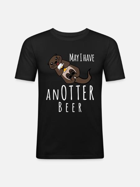 Otter mit Bier - Männer Slim Fit T-Shirt - Schwarz