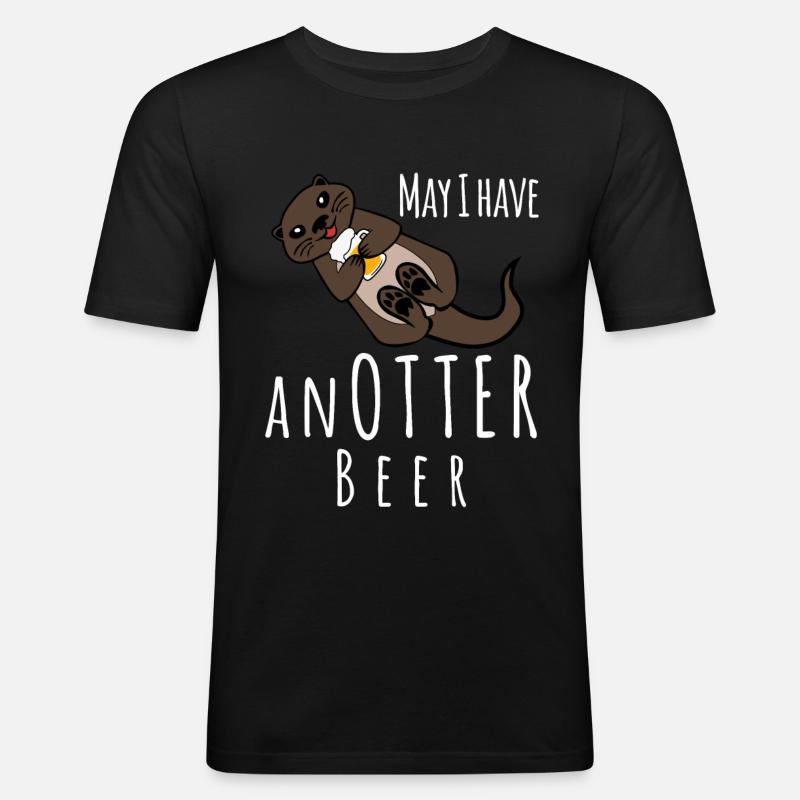 Otter mit Bier - Männer Slim Fit T-Shirt - Schwarz