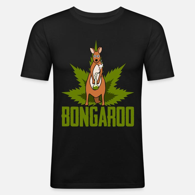 Känguru mit Hanf Wasserpfeife Kängurus - Männer Slim Fit T-Shirt - Schwarz