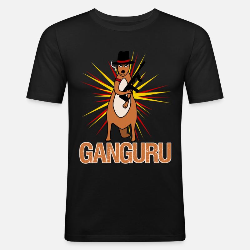 Känguru mit Waffe Kängurus - Männer Slim Fit T-Shirt - Schwarz