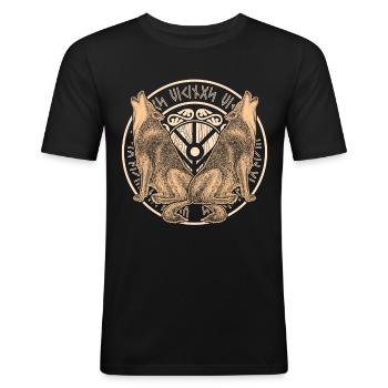 Wolf Odins Wikinger Schild Wölfe Odhin - Männer Slim Fit T-Shirt - Schwarz - Vorne - Nik (191cm)