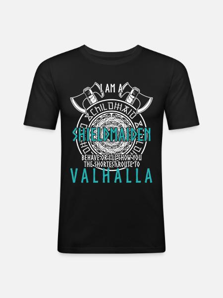 Schildmaid Viking Shield Valhalla - Männer Slim Fit T-Shirt - Schwarz
