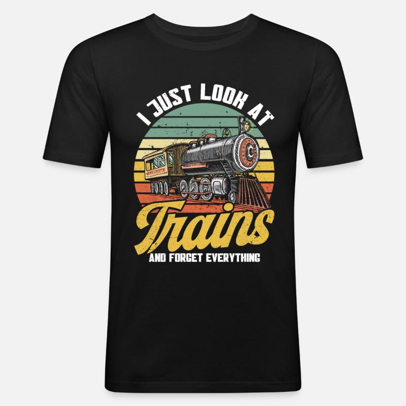Modellbahn Zug Lokomotiven Geschenk - Männer Slim Fit T-Shirt - Schwarz