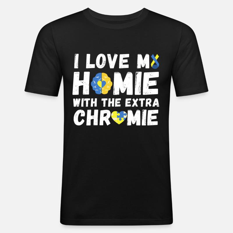 Down-Syndrom-Bewusstsein - Männer Slim Fit T-Shirt - Schwarz