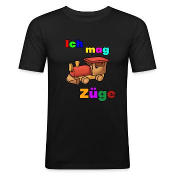 Ich mag Züge - Männer Slim Fit T-Shirt - Schwarz - Vorne - Nik (191cm)