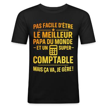 Super papa et comptable – il gère grave ! - T-shirt près du corps Homme - noir - Devant - Nik (191cm)
