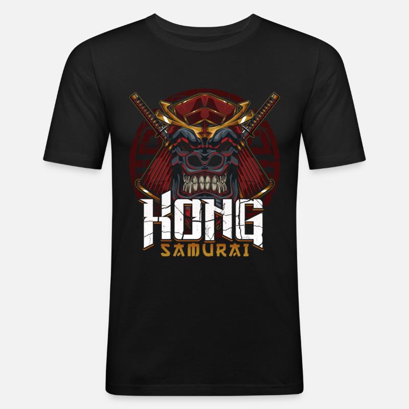 Samurai Kong Gorilla - Männer Slim Fit T-Shirt - Schwarz