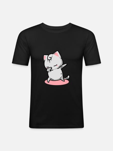 Cat Kawaii Dab - Men's Slim Fit T-Shirt - black