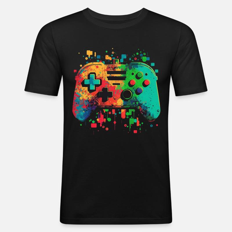 Bunte Konsole - Männer Slim Fit T-Shirt - Schwarz