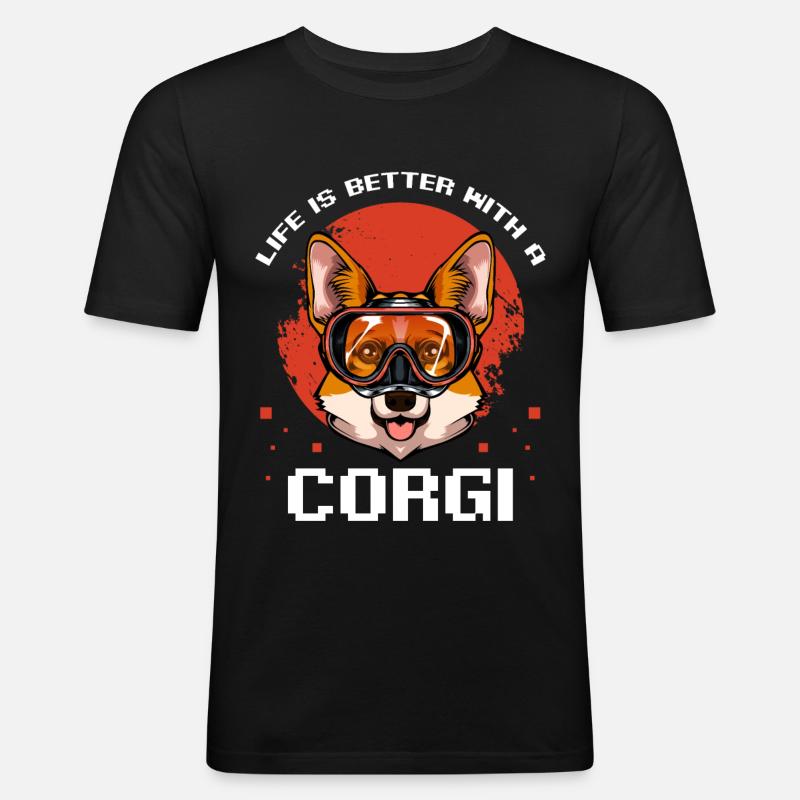Welsh Corgi - Männer Slim Fit T-Shirt - Schwarz