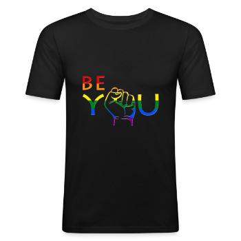 Gay Pride - Slim Fit T-skjorte for menn - svart - Foran - Nik (191cm)