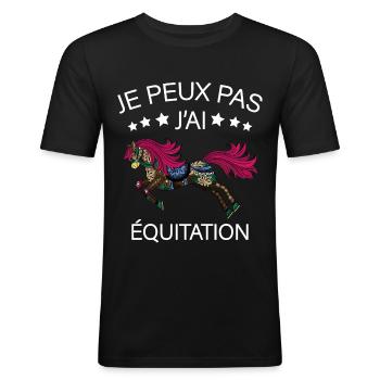 Je peux pas j'ai Equitation - T-shirt près du corps Homme - noir - Devant - Nik (191cm)