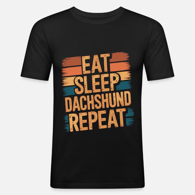 Eat. Sleep. Dackel. Repeat. - Männer Slim Fit T-Shirt - Schwarz