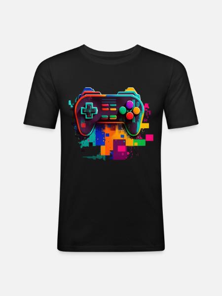 Retro Konsole - Männer Slim Fit T-Shirt - Schwarz
