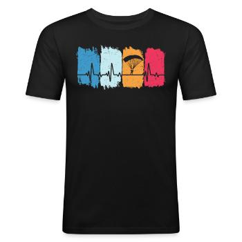 Fallschirmspringer Retro Herzschlag Skydiving - Männer Slim Fit T-Shirt - Schwarz - Vorne - Nik (191cm)