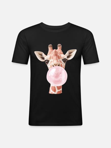 Funny Giraffe Bubble Gum - Men's Slim Fit T-Shirt - black