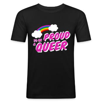 Proud to be Queer LGBT Regenbogen Gay Shirt - Männer Slim Fit T-Shirt - Schwarz - Vorne - Nik (191cm)