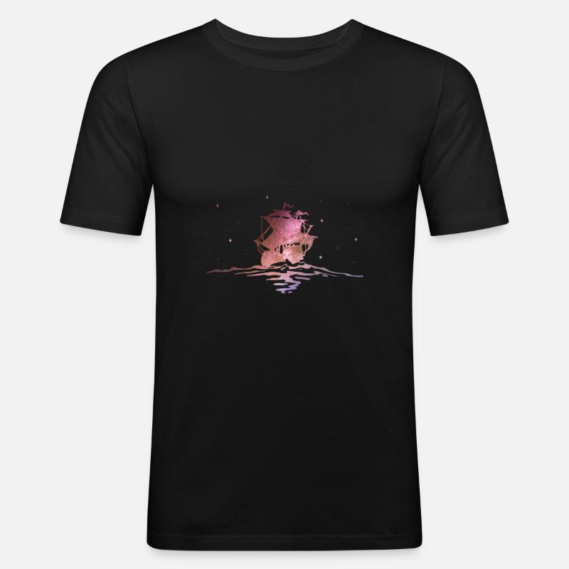 Segelschiff - Männer Slim Fit T-Shirt - Schwarz
