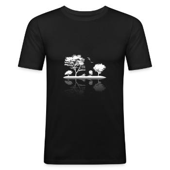 Natur - Männer Slim Fit T-Shirt - Schwarz - Vorne - Nik (191cm)