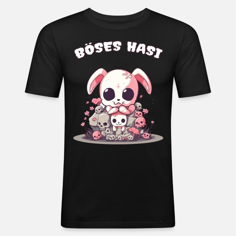 Pastel Goth Böses Hasi Pentagramm - Männer Slim Fit T-Shirt - Schwarz