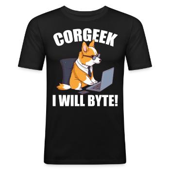 Corgi with glasses I Will Byte computer geek Corgeek - Men's Slim Fit T-Shirt - black - Front - Nik (191cm)