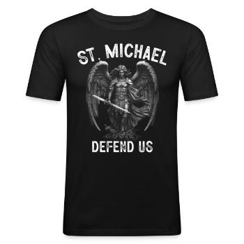 Archange Saint Michel Protégez-nous Défendez-nous - T-shirt près du corps Homme - noir - Devant - Nik (191cm)