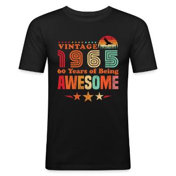 60 ans d’Awesome depuis février 1965 - T-shirt près du corps Homme - noir - Devant - Nik (191cm)
