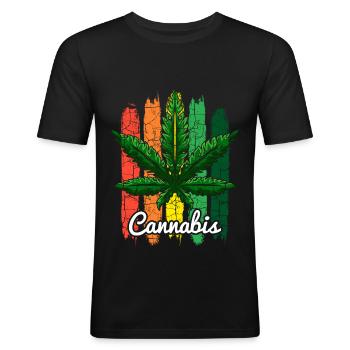 Feuille de cannabis rétro - T-shirt près du corps Homme - noir - Devant - Nik (191cm)
