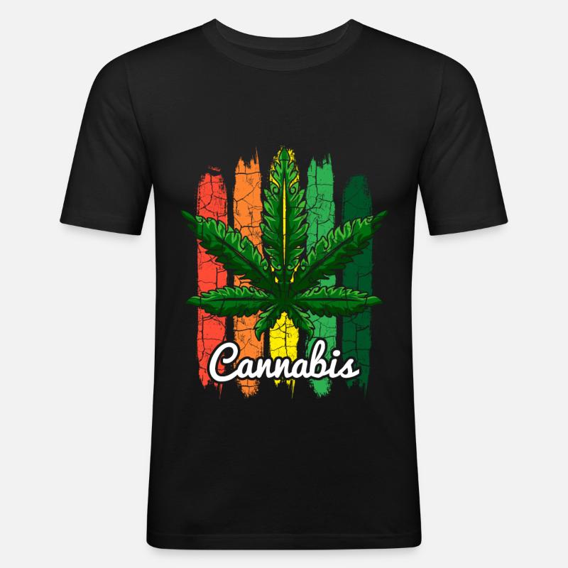 Cannabisblatt Retro - Männer Slim Fit T-Shirt - Schwarz