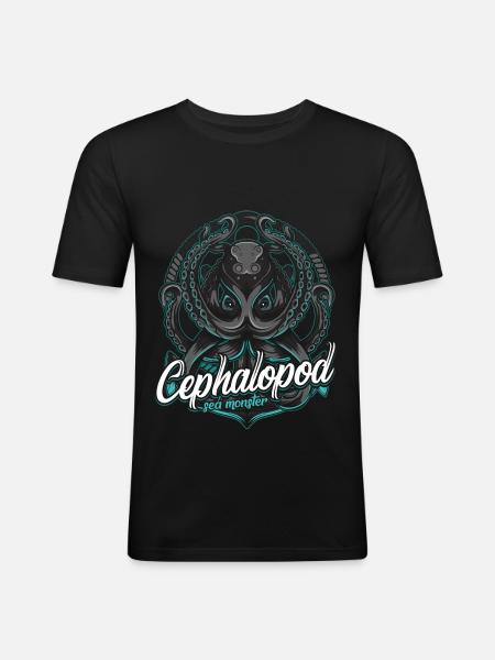 Oktopus - Männer Slim Fit T-Shirt - Schwarz