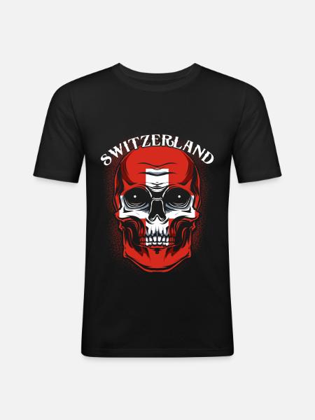 Schweizer Totenkopf - Männer Slim Fit T-Shirt - Schwarz
