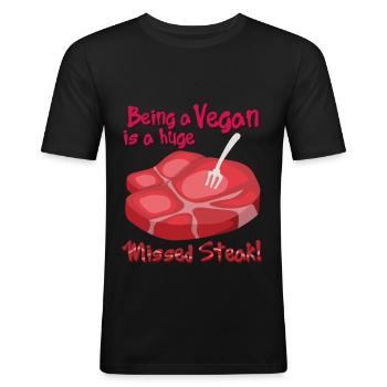 Steak - Männer Slim Fit T-Shirt - Schwarz - Vorne - Nik (191cm)